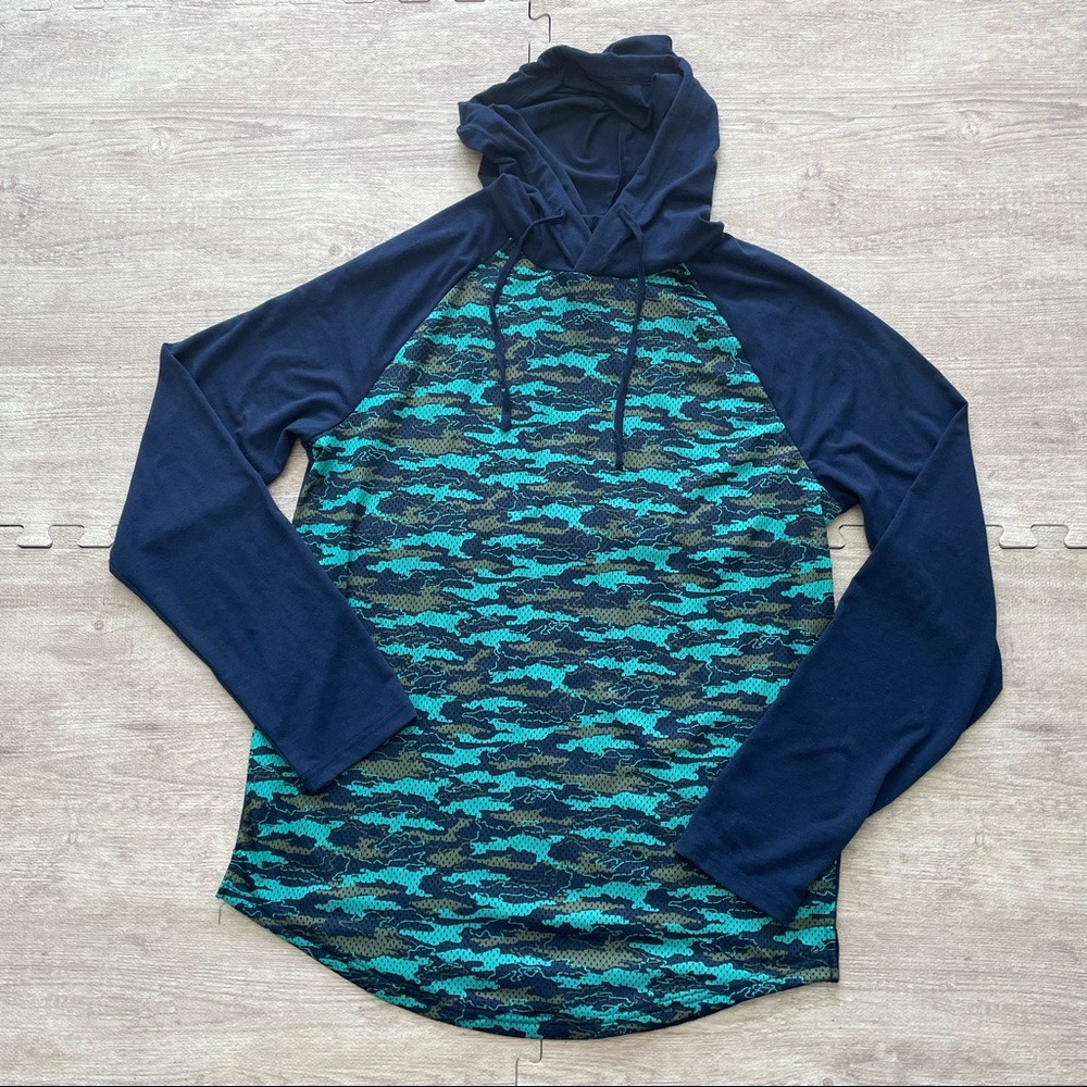 Edgar + Ash Hoodie Men’s Medium Blue/Green Camo Pattern Long Sleeve Pullover